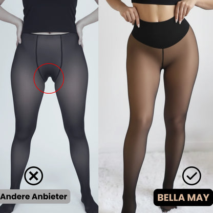 Vergleich von vorne: Doppelnaht und Windel-Look bei anderen Anbietern, glatte Silhouette bei Bella May